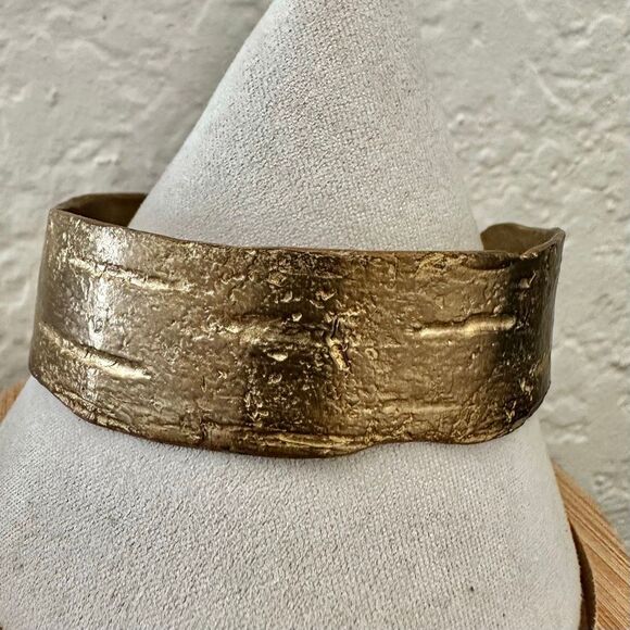 Artisan Textured Gold-Tone Wide Cuff Bracelet with Heart Cutout - Picture 1 of 10